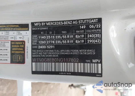 2022 Mercedes-Benz Glc 300 4Matic Suv z USA, uszkodzony, nr VIN W1N0G8EB0NG117802